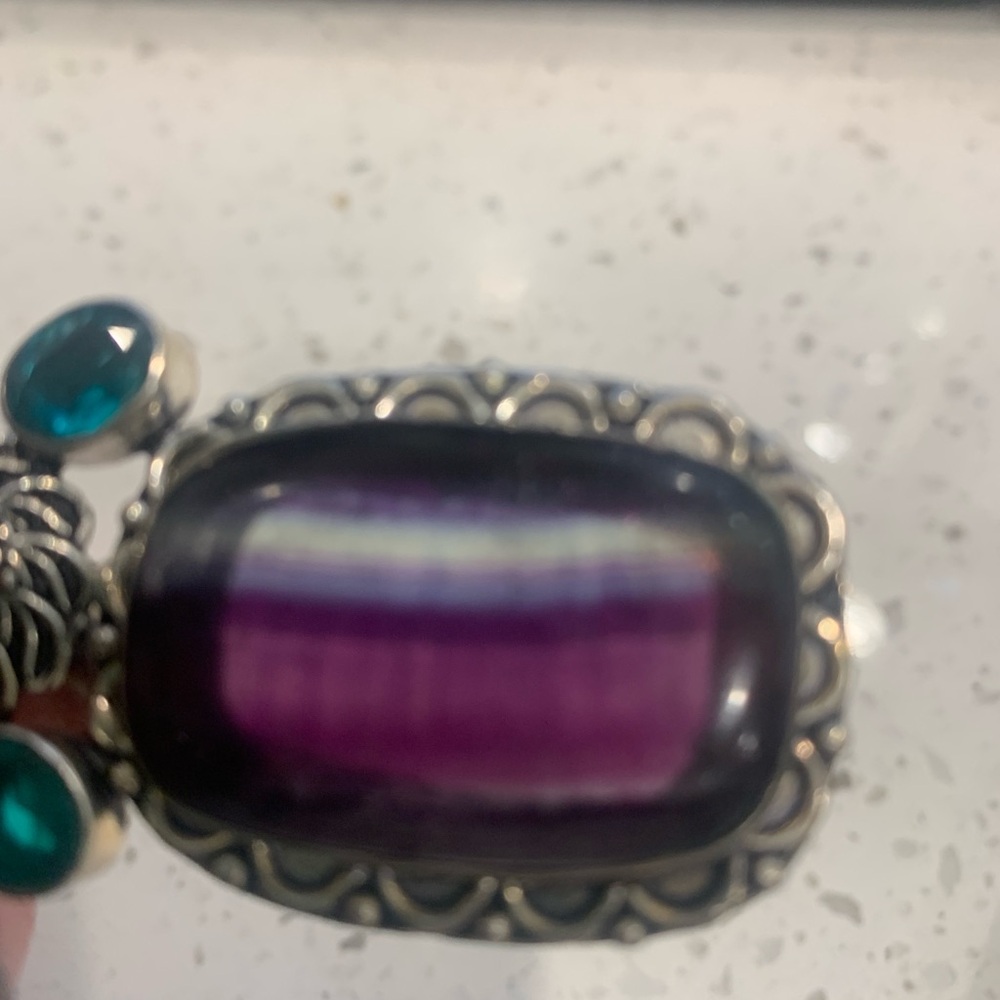 Sterling Silver Purple Fluorite Statement Pendant - Women Jewelry